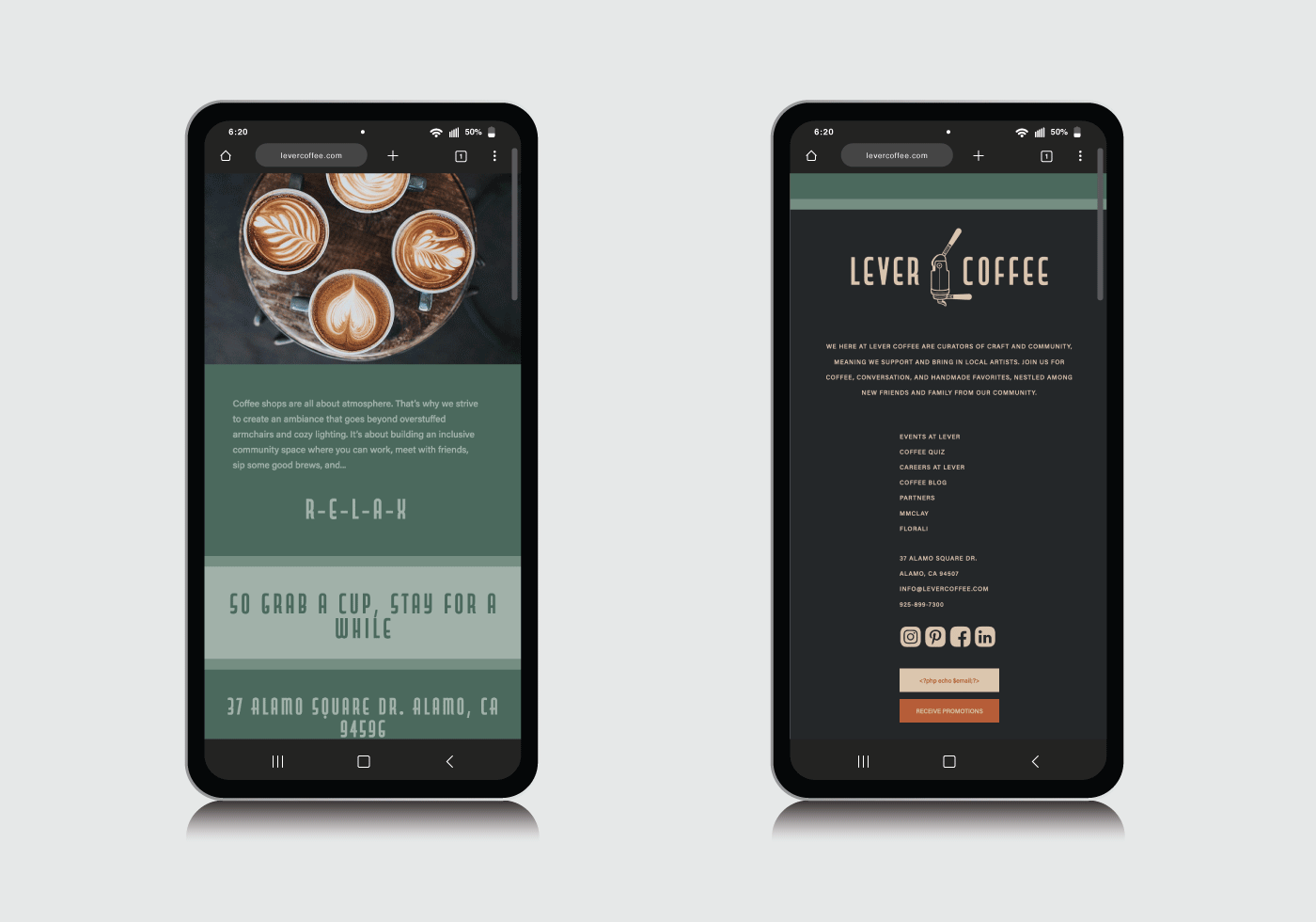 Lever Coffee Mobile Website